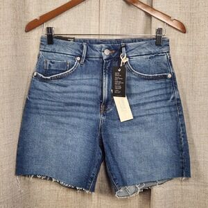 Forever 21 High Rise Curvy Fit Bermuda Shorts Women's 27 Blue‎ Denim Raw Hem